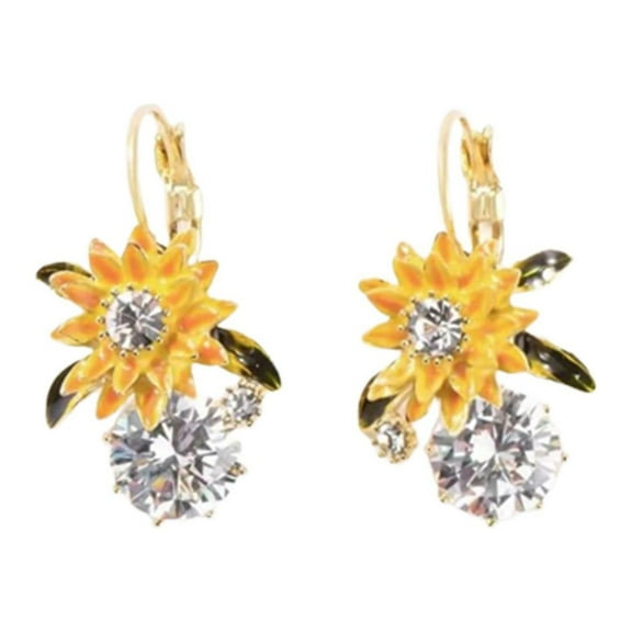 Fiaya Women Fashion Sunflower Earrings, 1Pairs Sunflower Cubic Zirconia Dangle Earrings, Shiny Ear Drop for Women Girlfriend Wife Sister Daughter