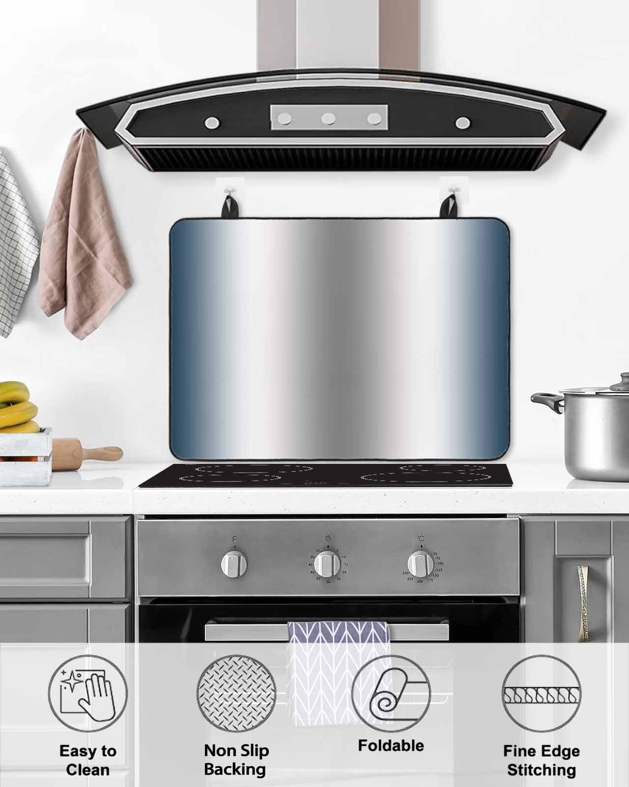 nqOlkjepod Large Induction Cooktop Protector Mat 24"x21", Navy Blue Grey Stove Top Covers for Electric Stove, Gray Farmhouse Modern Rustic Decorative Stove Burner Cover Mats, Glass Top Stove Cover