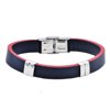 Arista Men's Bracelet in Black and Red Leather Stainless Steel, 8.5"