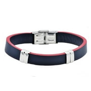 Arista Men's Bracelet in Black and Red Leather Stainless Steel, 8.5"