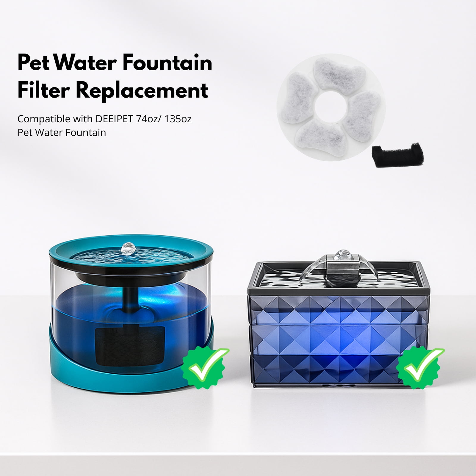 Nispira Cat Water Fountain Replacement Filters with Activated Carbon, Compatible with DEEIPET 74oz/135oz Models, 8 Pack