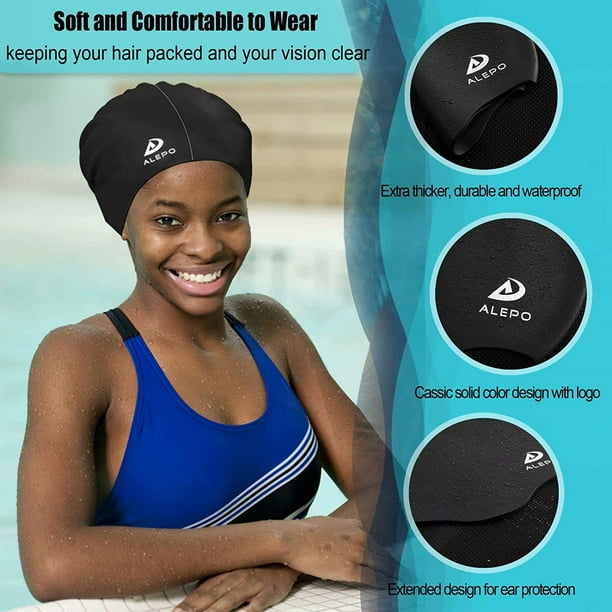 Htooq Extra Large Swim Cap For Women Men, Durable Silicone Swimming Hat With Ear Protection, Unisex Adults Bath Swimming Caps For Long Thick Curly Hai