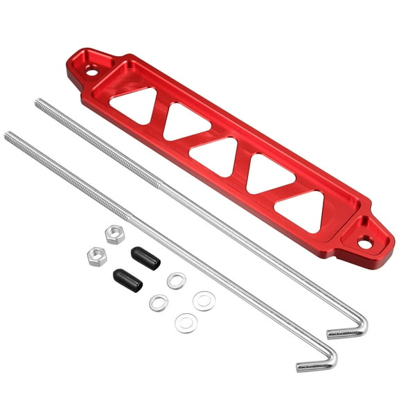 220mm Universal Aluminum Alloy Car Battery Hold Down Mount Bracket Set Red 5 Holes 10 Inch Bolt