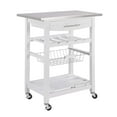 thumbnail image 2 of Mobile Rolling Kitchen Trolley, Serving Cart With Drawer, Slide-Out Metal Storage Basket, White Metal Frame With Locking Casters, Space-Saving Two-Tier Utility Cart For Kitchen, 2 of 6