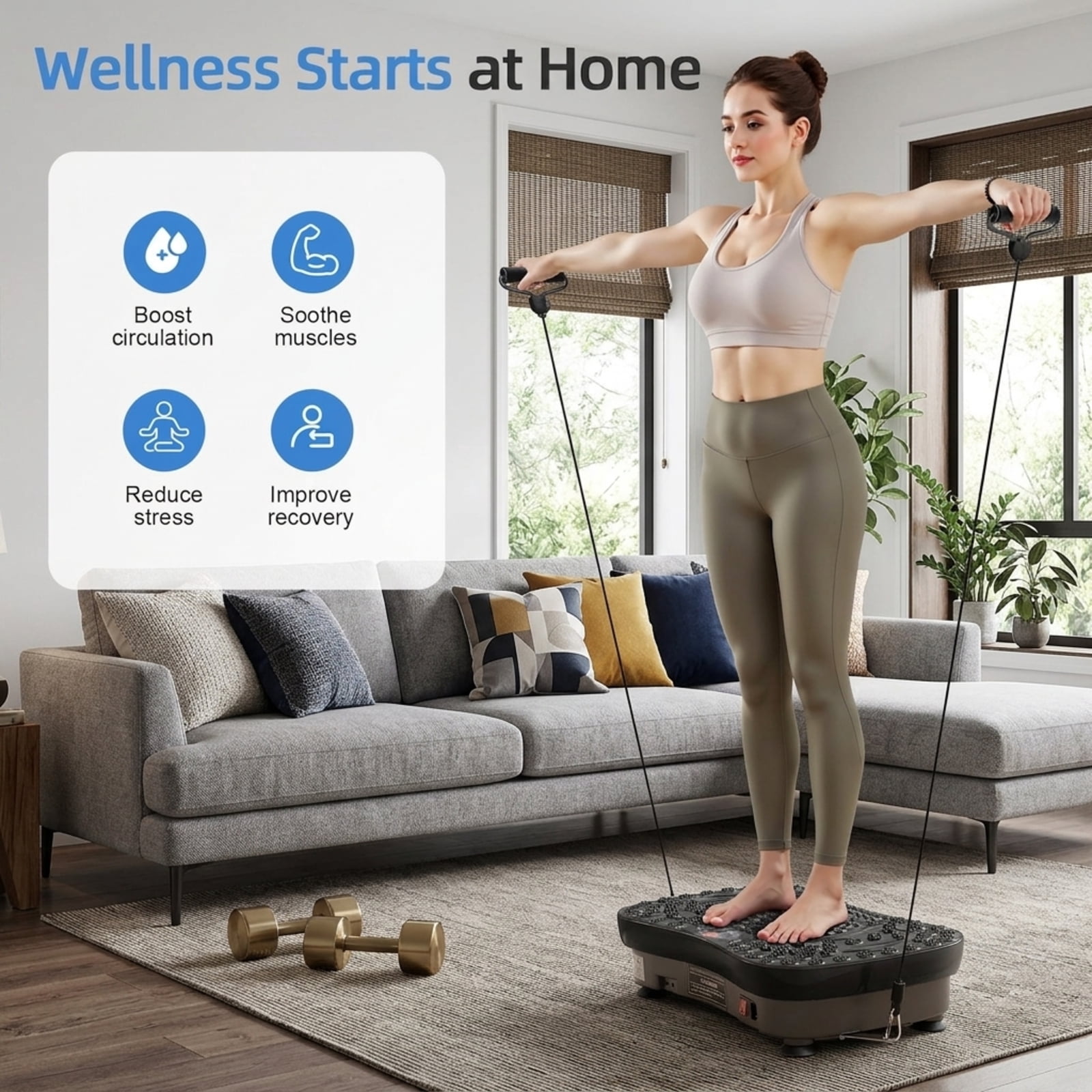 Fenbeli Vibration Plate Exercise Machine, 99 Speeds, Bluetooth Speaker, Remote Control and Resistance Bands, 400 lb Capacity, Black