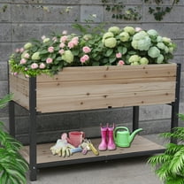 48x24x30in Raised Garden Bed Outdoor with Storage Shelf, Planter Box for Balcony /Patio /Backyard with Bed Liner, Suitable for Vegetables/ Flowers/ Herbs, 310lb Capacity (Gray)