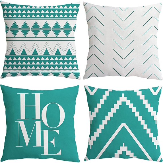 Geometric Teal Couch Throw Pillow Covers 18x18 Set of 4, Large Light Green and Decorative Sofa Accent Pillow Cover Cushions Case for Living Room Chair Bed Outdoor Home Decoration Pillow