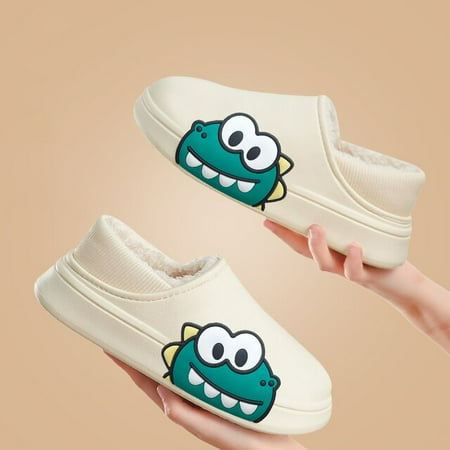 

Winter Women Men Thick Platform Waterproof Non-Slip Flat Slippers Warm Indoor Fur Cotton Men Couples Girls Ladies Cartoon Shoes