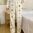 thumbnail image 5 of Bibifish Womens Pants Bear Print Fuzzy Drawstring Waist Wide-Leg Fit Pants Home Wear Daily Errands Adorable Cozy Flannel Pajama Pants, 5 of 5