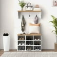 thumbnail image 3 of Resenkos 2-in-1 Coat Rack & Shoe Bench Set - 5-Hook Hall Tree, Holds 9 Pairs of Shoes, Entryway/Hallway, White, 3 of 7