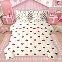 Homewish Romantic Love Heart Twin Bedding Sets 7-Piece, Kawaii Cute Cartoon Bedding Comforter Set, Teens Kids Girls Female Reversible Sheet Sets, Super Cozy Room Decor