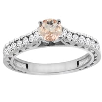 14K White Gold Natural Morganite Round 5mm Engraved Engagement Ring Diamond Accents, size 10