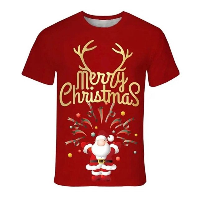 Camiseta de Navidad con estampado 3D para hombre y mujer, camisa informal de manga corta con cuello redondo, muñeco de nieve y alce, Unisex