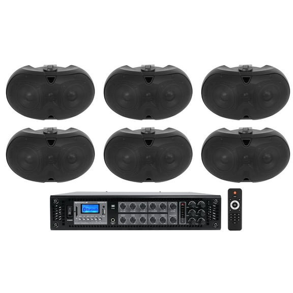 Rockville 6-Zone Amplifier 6) Black Dual 4" 70v Wall Speakers For Restaurant/Bar