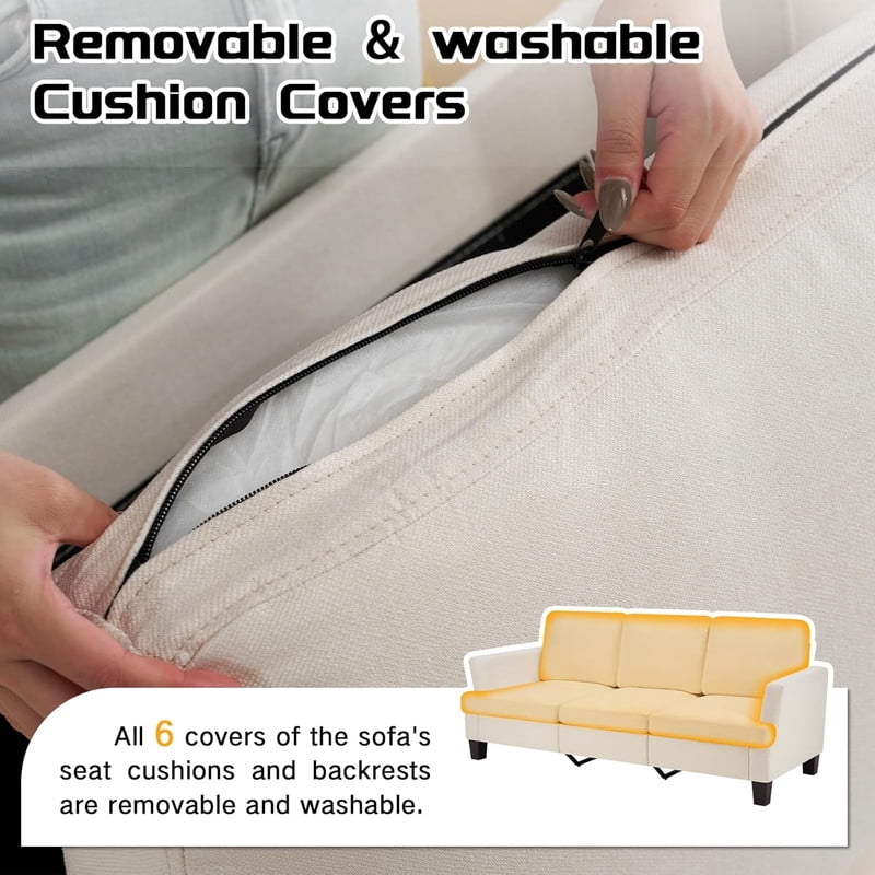 84" Modern 3-Seater Sofa, Upholstered Couch with Washable Covers and 25.6'' Deep Seat, Comfy Sofa Couch for Living Room, Bedroom, Apartment, Office