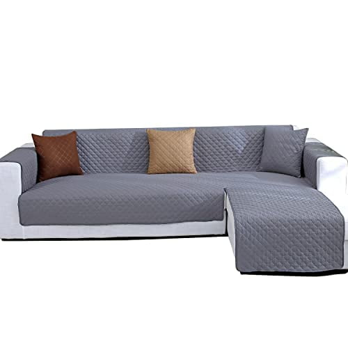 JIABOLANG Double Side L Shape Couch Cover Sectional Sofa Covers Set Chaise Couch Cover Slip Covers for Sofas Couches Sectional Furniture Protector Cover (Medium,Grey)