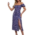 thumbnail image 5 of Biekopu Women  Summer Midi Dress, Elegant Short Sleeve Square Neck Floral Slit Dress for Casual Party Wear, S/M/L, 5 of 8