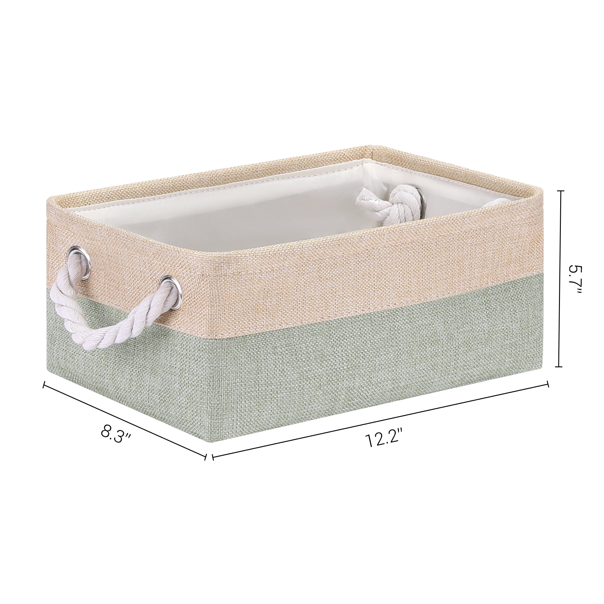 Unique Bargains Storage Bin with Handle Fabric Cube Green/Beige 12.5*8.5*5in