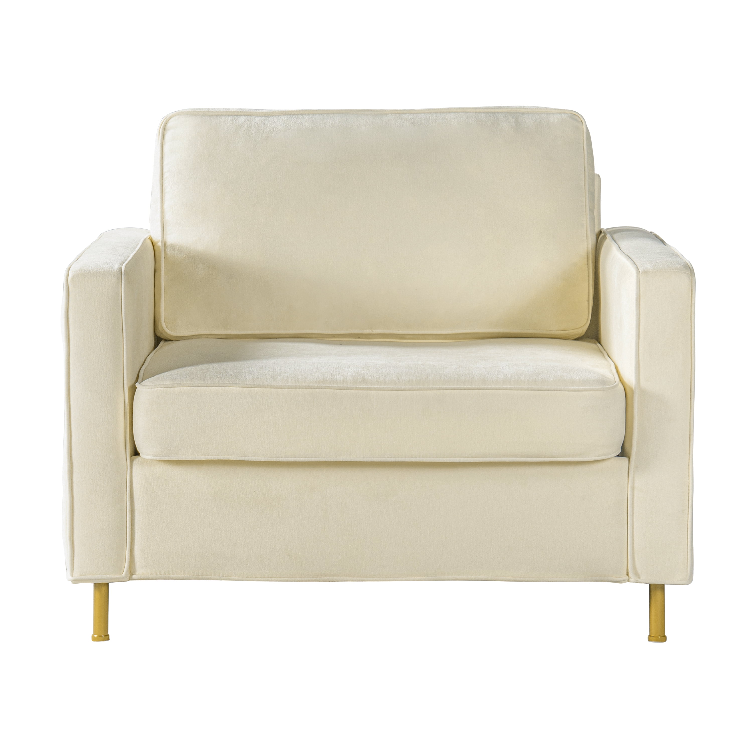 Euroco Modern Accent Chair, Oversized Chenille Upholstered Single Sofa with Deep Seat and Wood Legs, Comfy Reading Armchair for Living Room Bedroom,Beige