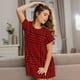 thumbnail image 3 of Fotbe Red Black Houndstooth Bata de Dormir para Mujer con Estampado, Camisón de Algodón de Manga Corta, Ropa de Dormir Casual, 3 of 6