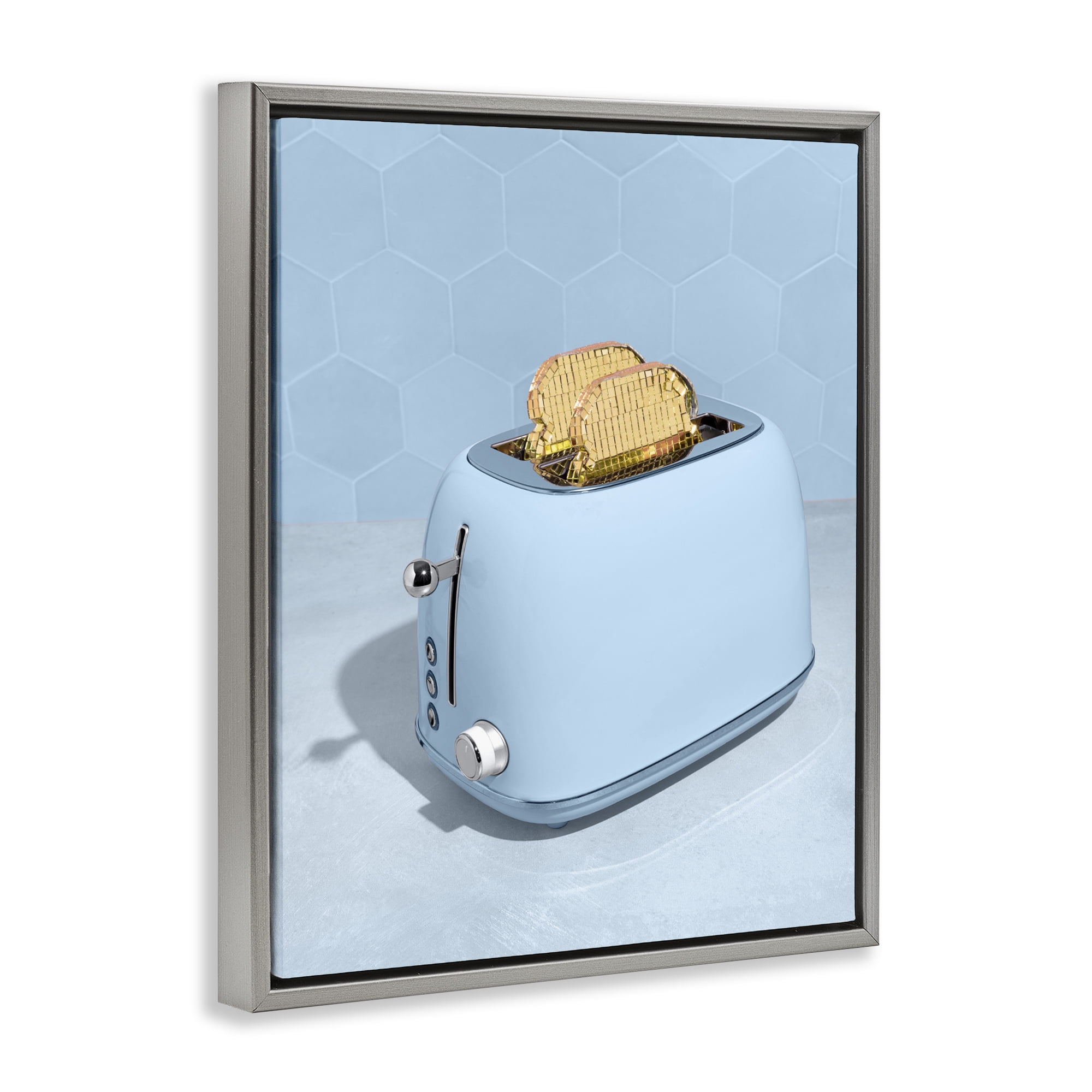 Stupell Industries Golden Disco Toaster Over Gray Framed Floater Canvas Wall Art, design by LISH Creative