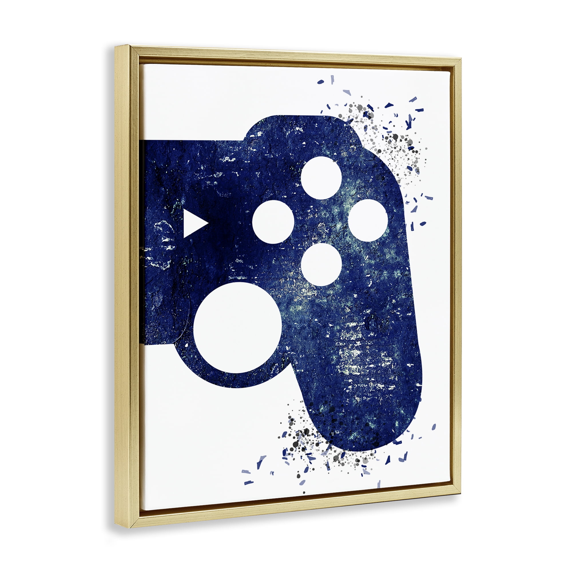 Stupell Industries Distressed Detail Gamer Entertainment Painting Gold Floater Framed Canvas Art Print Wall Art, 17 x 21