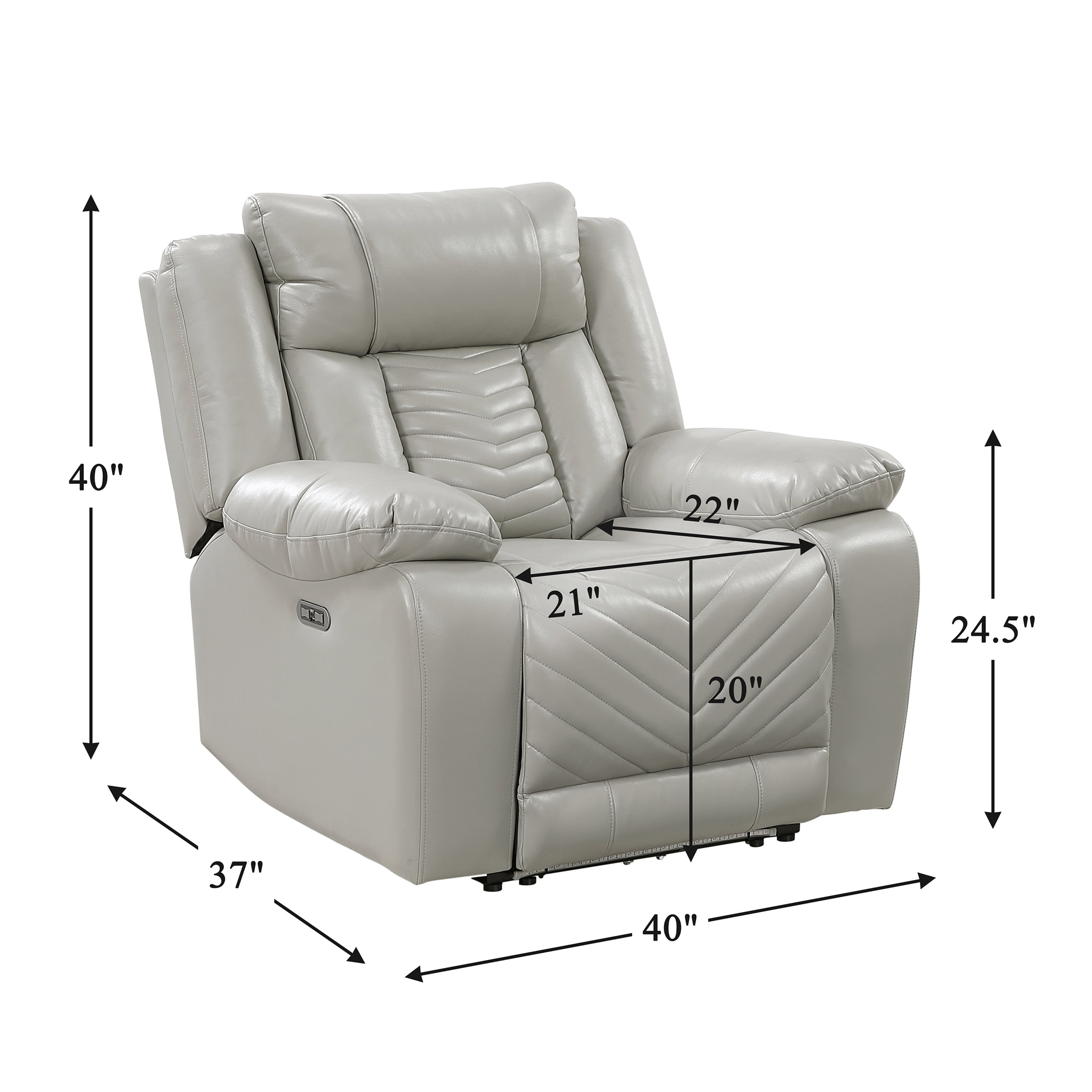 OakvillePark Orinthal Faux Leather Power Reclining Chair with LED and Charging Ports, Gray