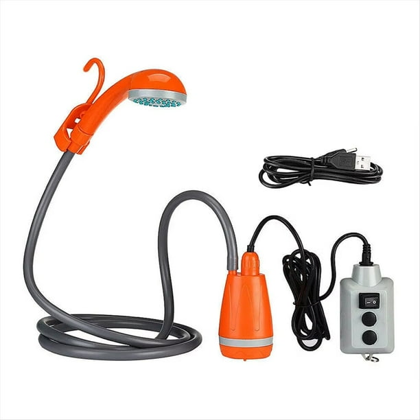 Bomba de Ducha Portátil Recargable para Exteriores, Ideal para Senderismo, Viajes, Playa y Picnics, Color Naranja.