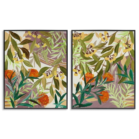 Stupell Industries Walk With Me Botanicals 2 Piece Black Framed Giclee Art Set, design by Dani Heyward