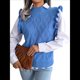 thumbnail image 2 of Suéter Sin Mangas con Volantes para Mujer, Cuello Redondo, Tejido de Punto, para Verano Azul L, 2 of 10