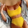 thumbnail image 4 of 2 Pce/Set Halter Swimwear Set High Waist Solid Color Spaghetti Strap Wire Free Bikini Set for Beach, 4 of 7