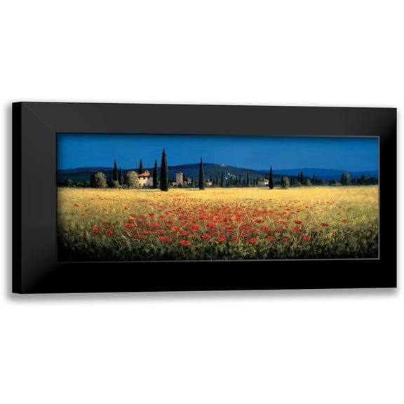 Short, David 14x8 Black Modern Framed Museum Art Print Titled - Tuscan Panorama - Poppies