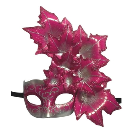 Pink Silver Leaf Cascade Mask Masquerade Prom Mardi Gras