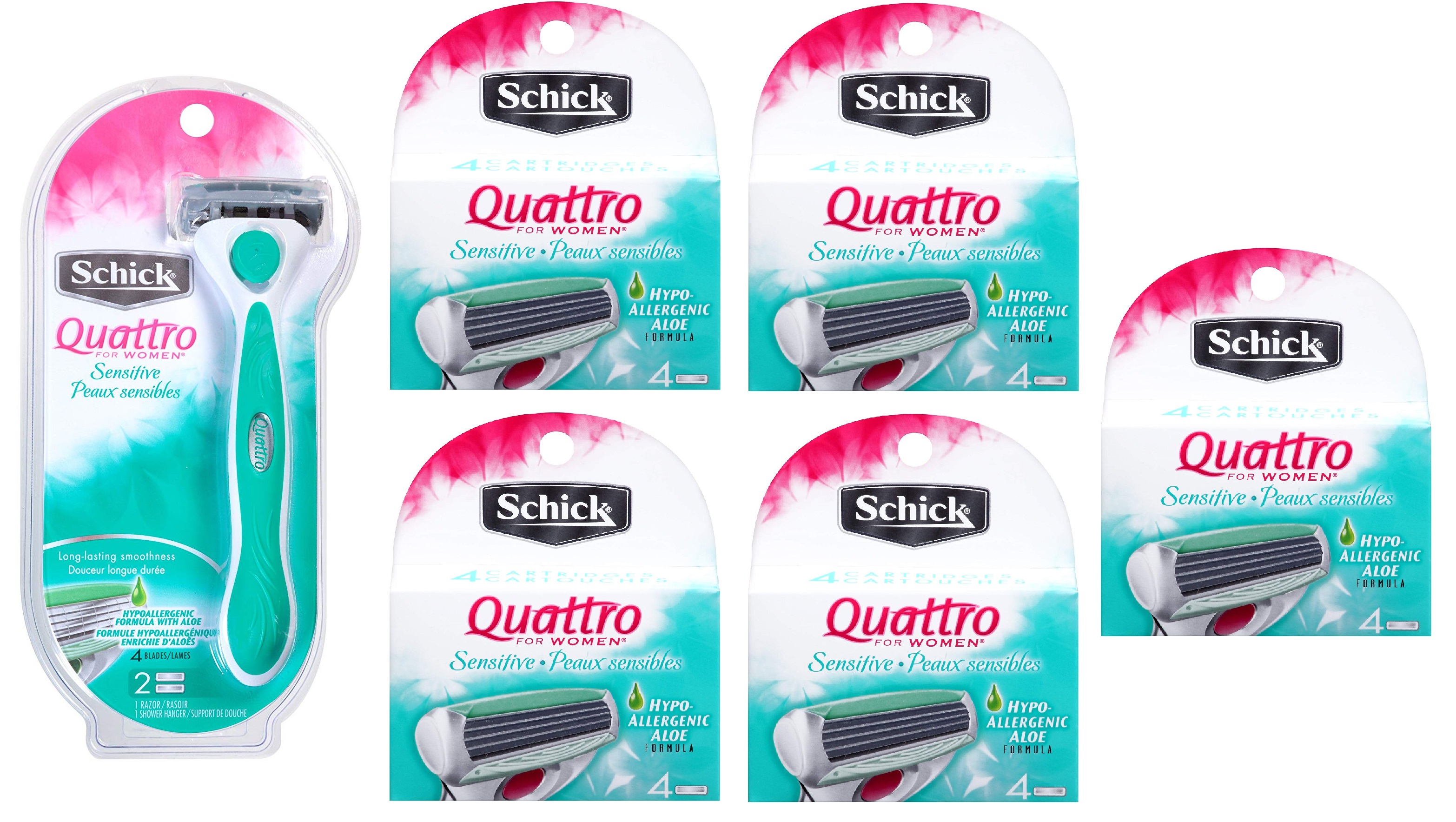 Schick Quattro for Women Sensitive Hypo Allergenic Aloe Razor + 20