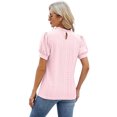 thumbnail image 2 of Baywell Womens Fashion Tops Crewneck Sexy Patchwork Lace Short Sleeve Tee Shirts Casual Knitted Blouses S-2XL, 2 of 8