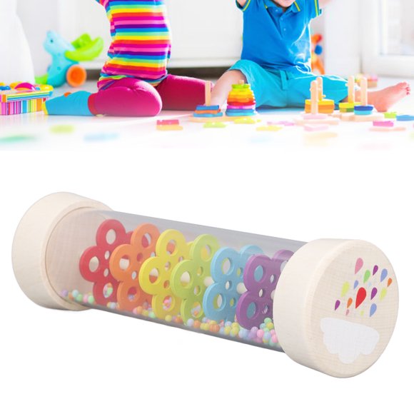 Rainmaker Rain Stick Musical Instrument for Babies, Colorful Rattle Shaker Sensory Toy, Wooden Musical Shake Beaded Raindrops, Wooden Rainmaker Montessori Toys for Baby,