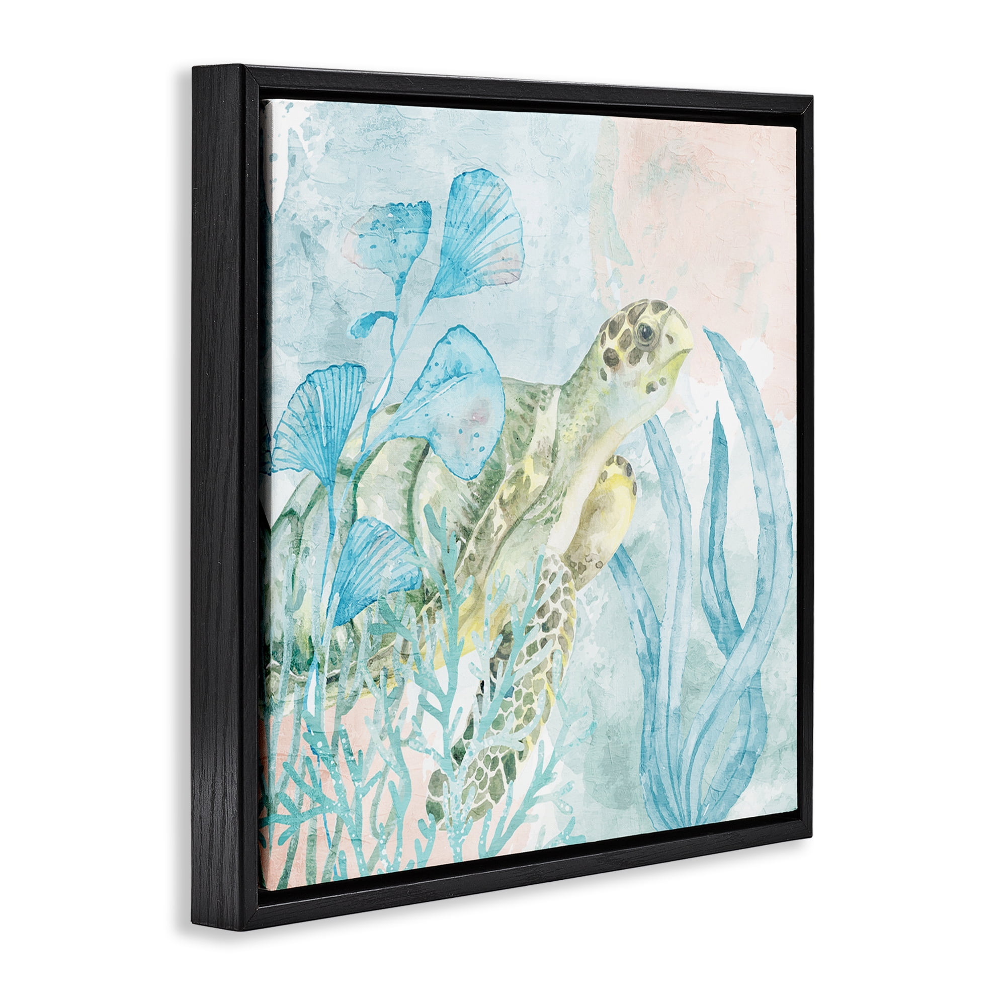Stupell Industries Sea Swim Turtle Black Framed Floater Canvas Wall Art, design by Kim Allen