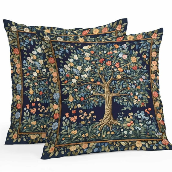 Outdoor Pillow Covers Pack of 2, Watercolor Trees Flower Leaves on Black Waterproof Throw Pillowcase Cushion Cases, Vintage Floral Decorative Pillow Cover for Couch Sofa Home Bed Patio