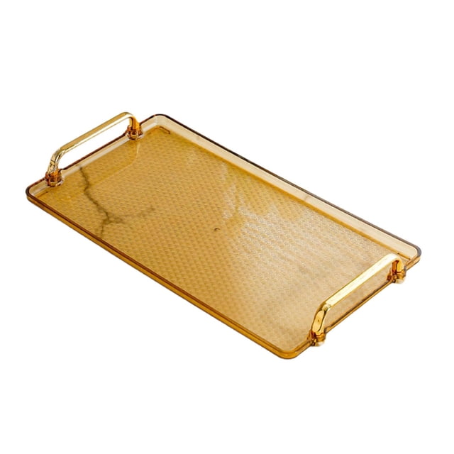 Rongfmy Plateau de Service avec Poignée Organisateur de Rangement Table Basse Plateau à Thé Plateau de Meuble-Lavabo Ambre Grand