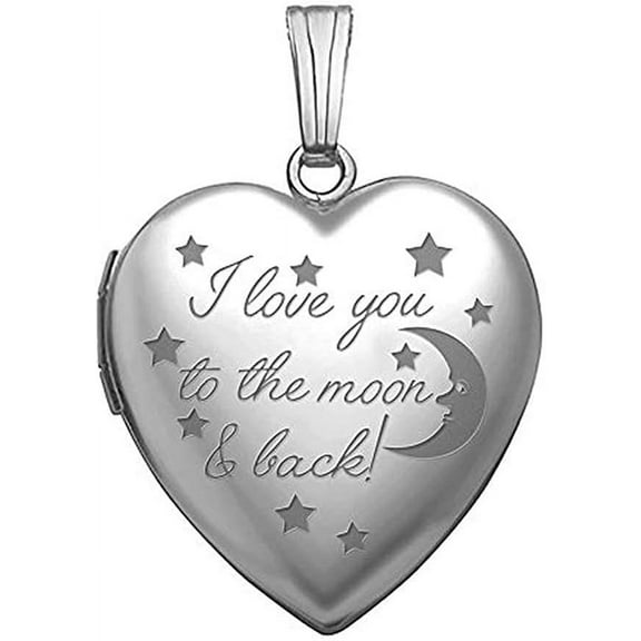 Sterling Silver I Love You to the Moon and Back Locket - 3/4 Inch X 3/4 Inch - Includes 18 inch Chain (Locket Only)