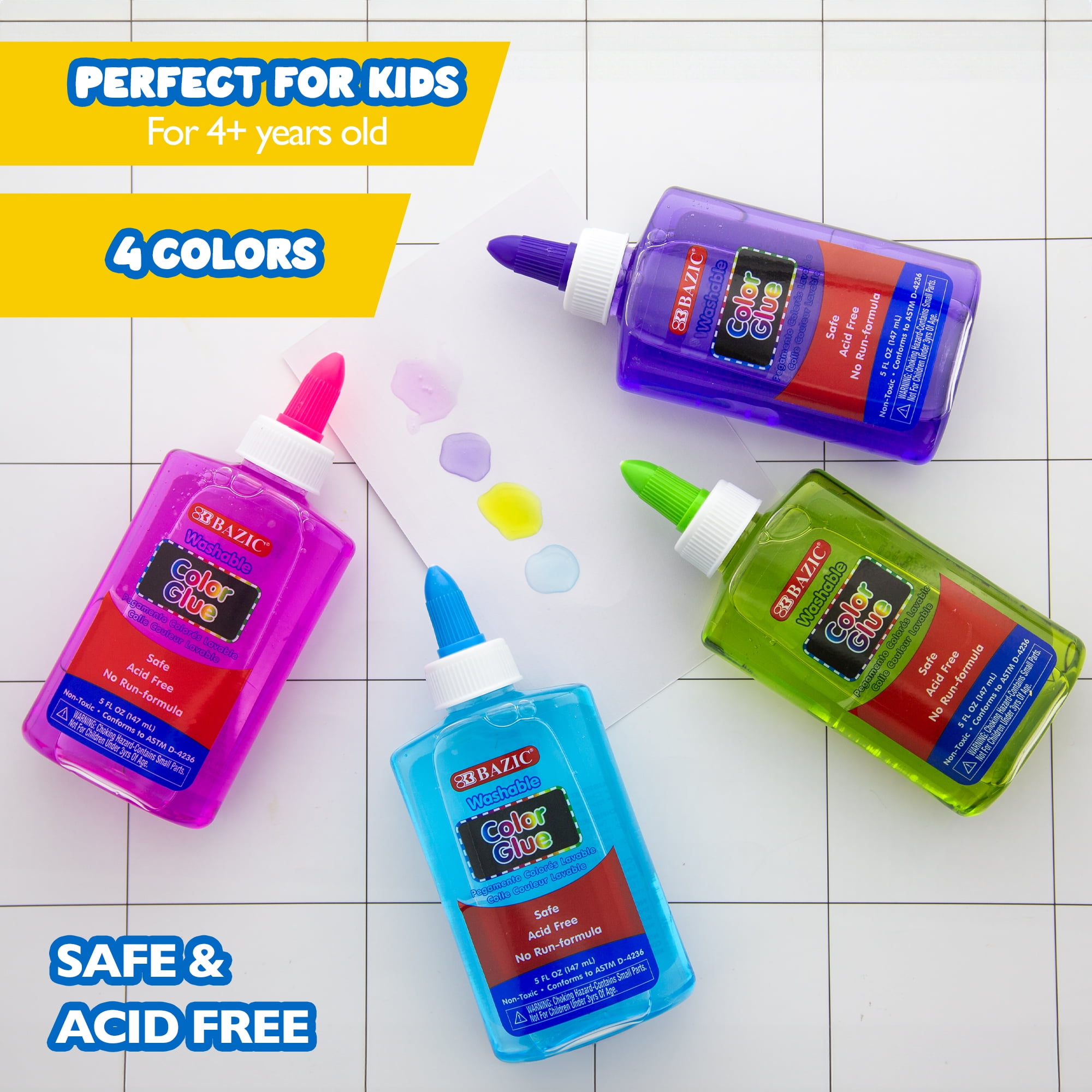 BAZIC Washable Clear School Glue 5 Oz Liquid Clear Glues Making Slime, 6-Pack