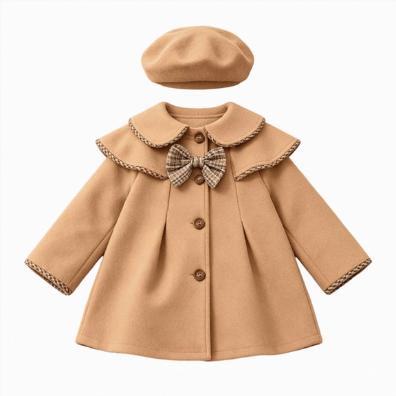 mgoYE Baby Coats Fall Winter Kid Baby Girl Button Jacket Clothes Baby Outwear Clothes with Beret 12-18 Months