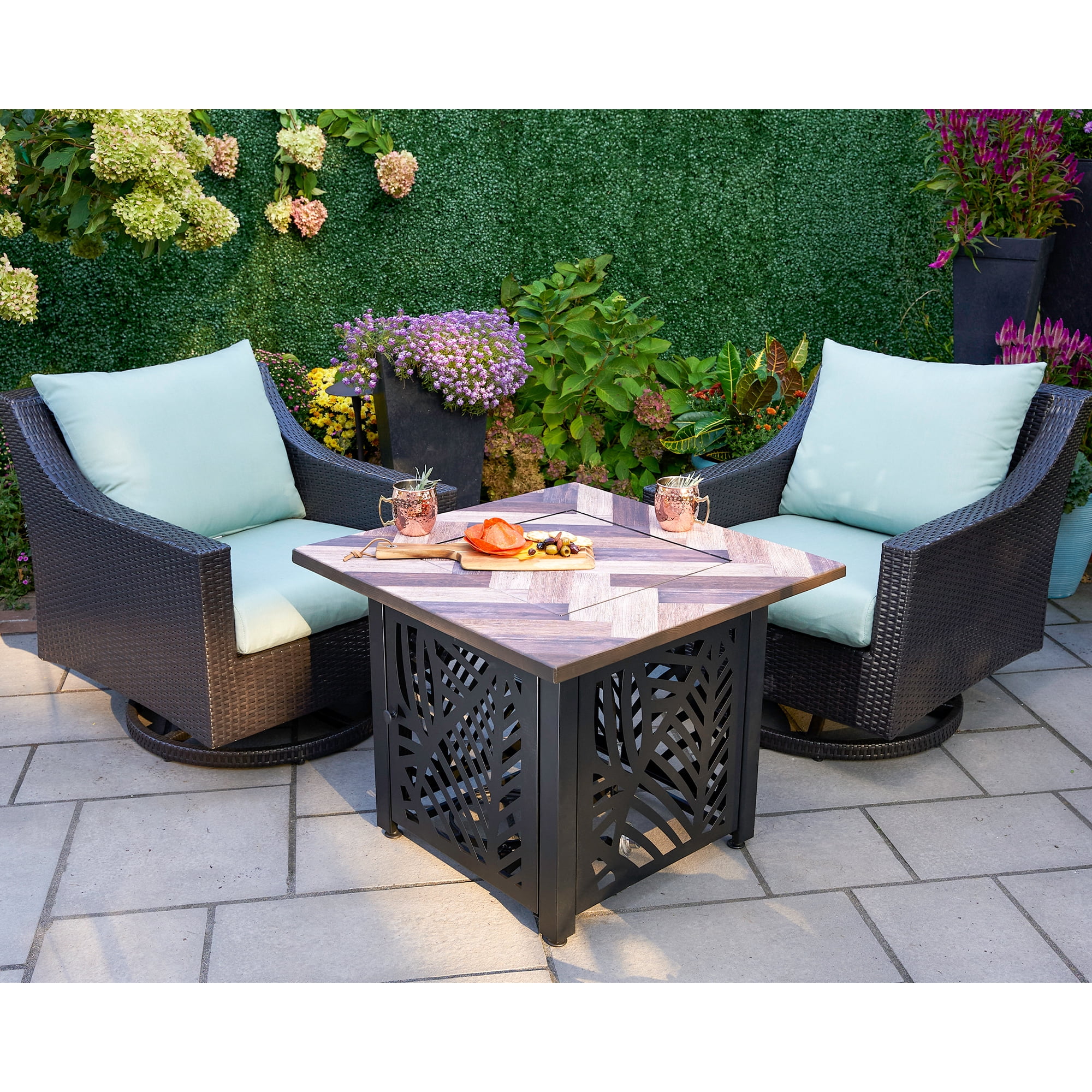 Endless Summer Darby 30" Square Outdoor UV Printed LP Gas Fire Pit​ Table