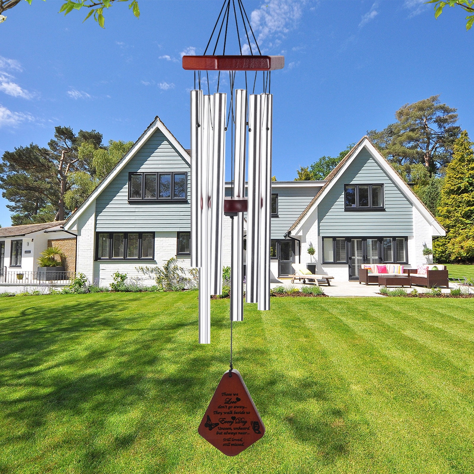 ZOMWOOA Memorial Wind Chimes Outdoor, 32 Inch Large Sympathy Wind Chimes for Loss of a Loved One, Bereavement/Memorial Gift/Sympathy Gift in Memory of Loved One Condolence Remembrance（Silver）