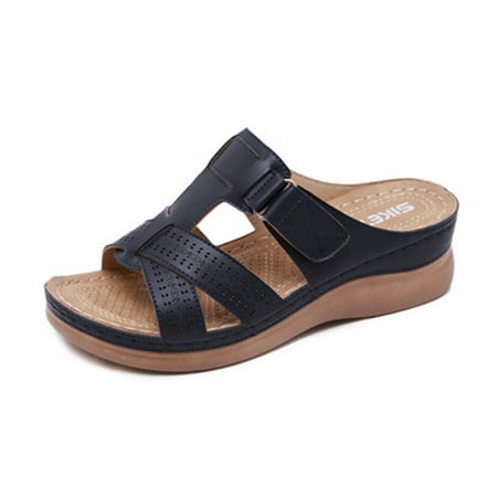

Vintage Wedge Sandals for Women Casual Summer Beach Cute Comfort Open Toe Platform Mules Shoes Brown 8