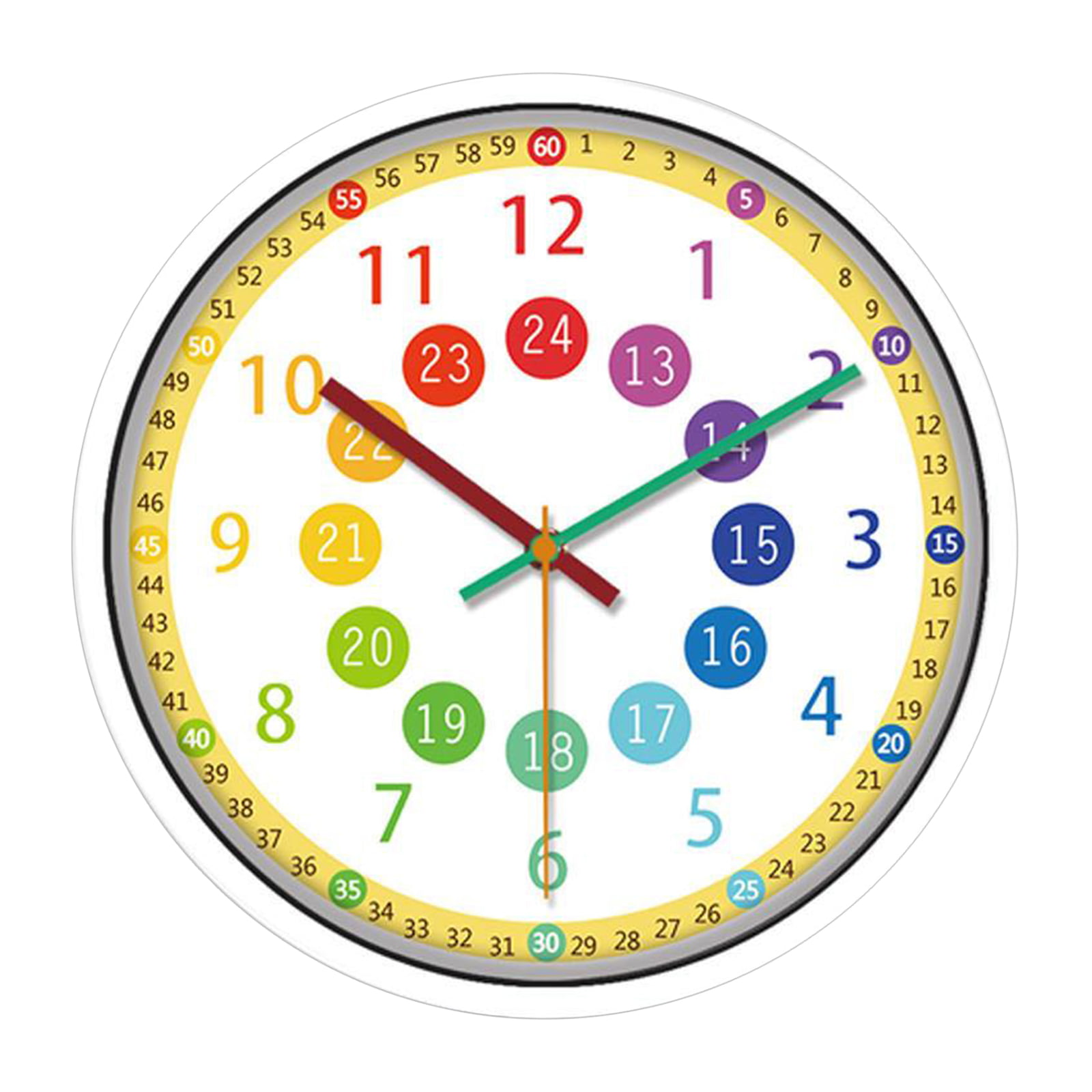 Learn to Tell Time Educational Wall Clock Colorful 12" Kid's Teaching Clock 