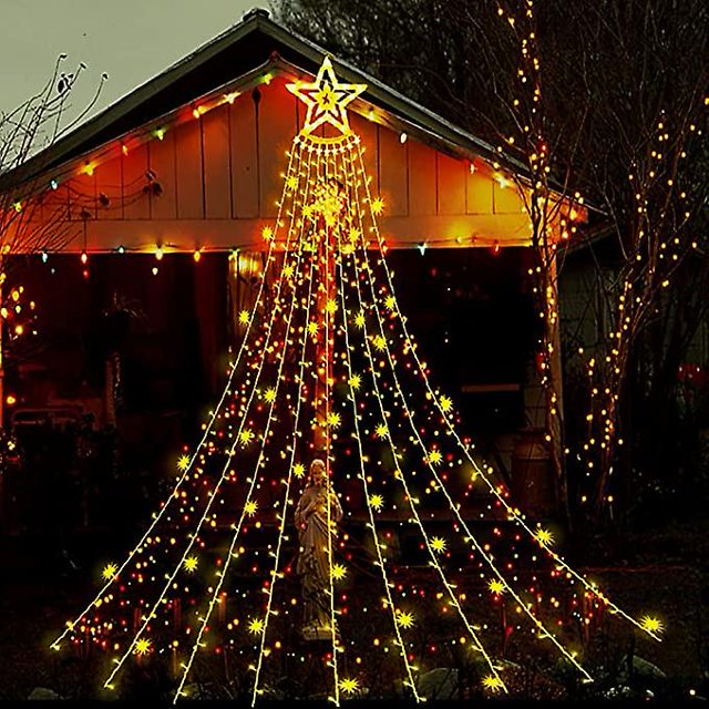 Luces navideñas al aire libre, modos de iluminación de 12.6 pies, luces de cascada para Navidad, adornos navideños para patio, luces navideñas para Tree House Holida