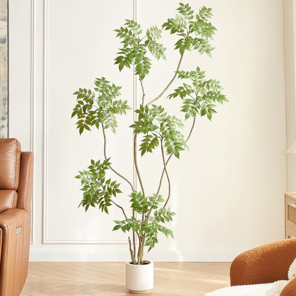 6.5 feet Artificial Sumac Tree with White Pot, Tall Faux Plants Indoor, Large Fake Tree for Home, Office, Living Room, Patio, Lobby Decor