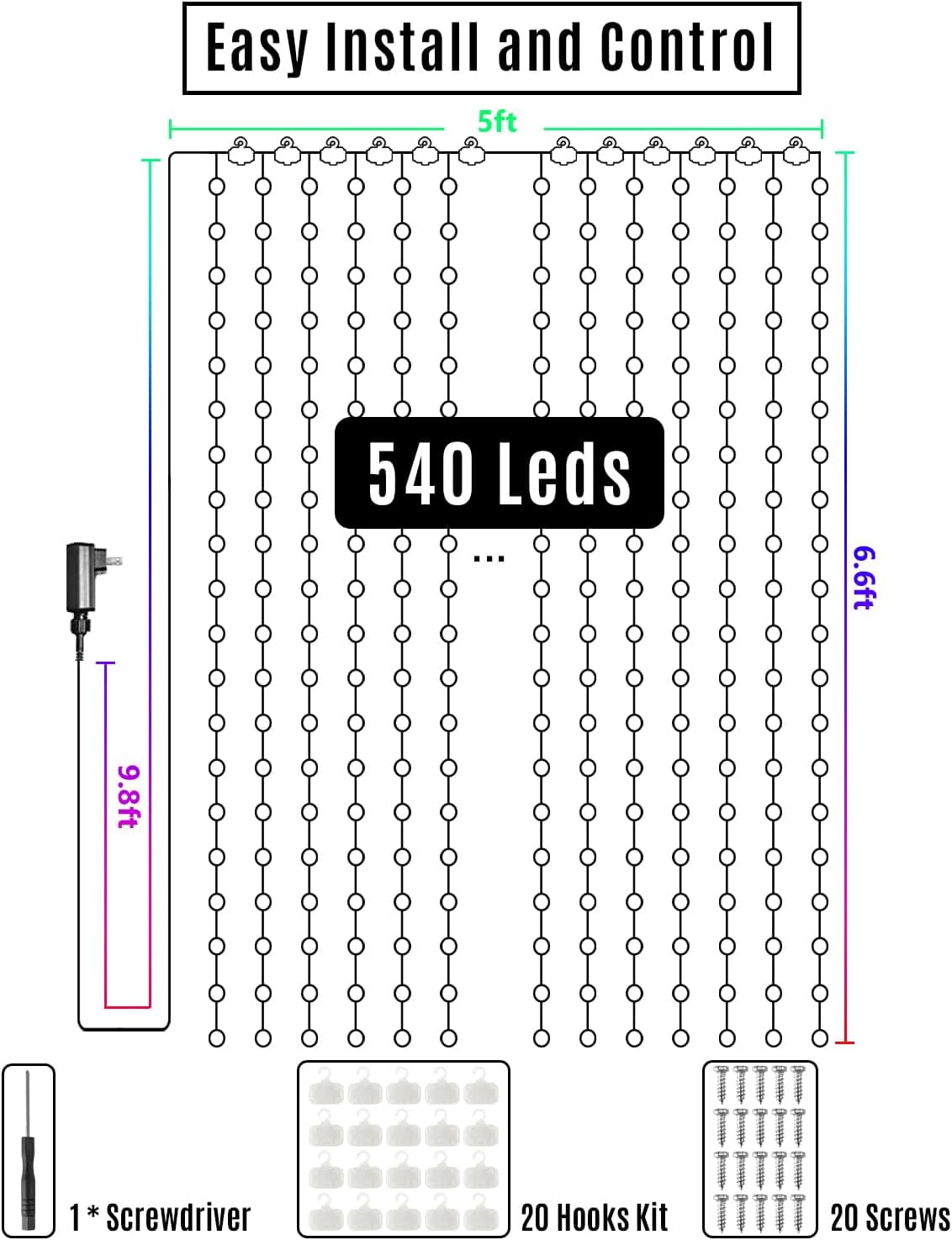 540 LEDs Smart WiFi RGBW Color Changing LED Window Lights with Alexa 4th of July Curtain Lights App & Remote Control Music Sync DIY Flag Waterproof Decor 5 x 6 FT