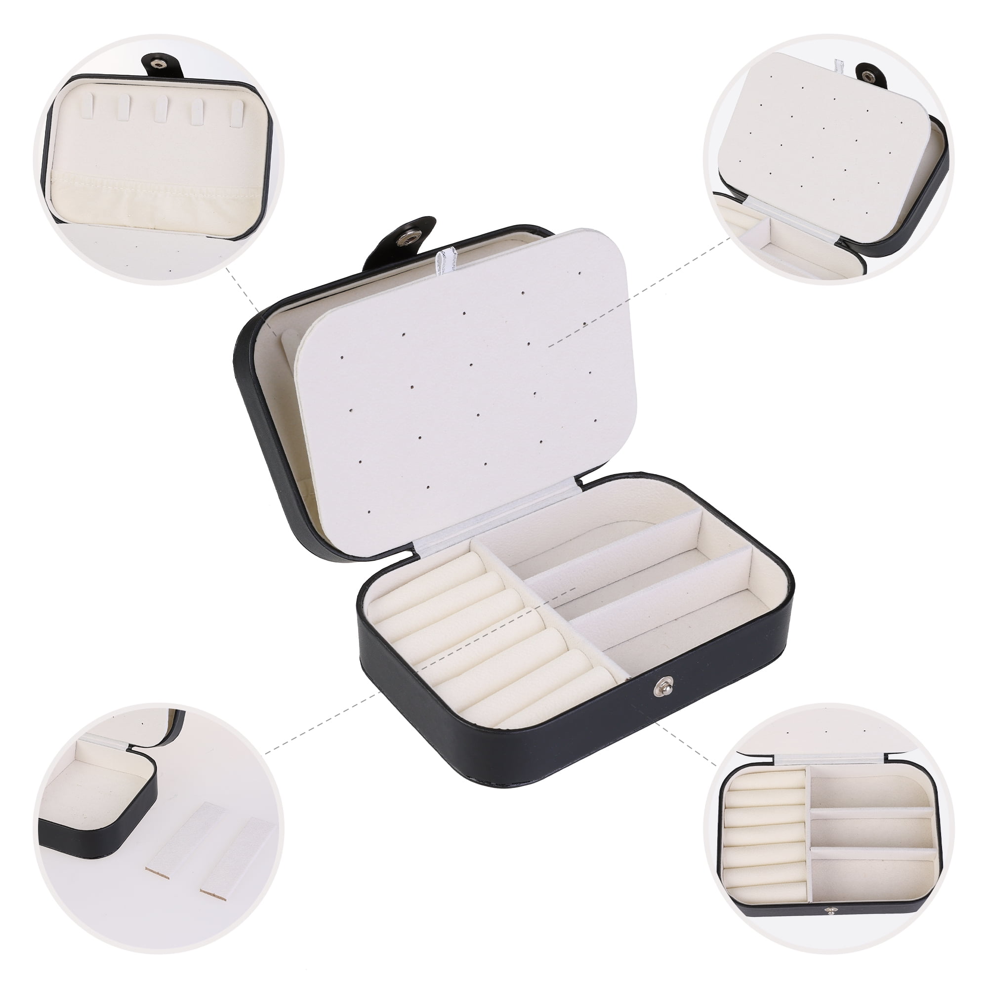 Unique Bargains Jewelry Box Small PU Leather Jewelry Organizer Case Storage Display Holder Black